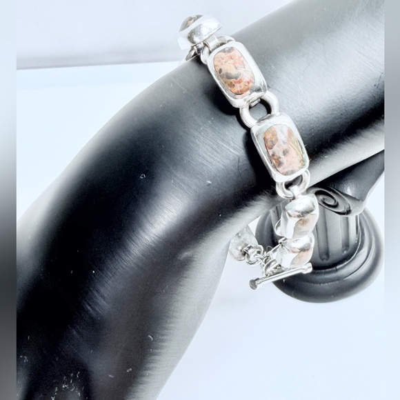 Silpada Rare HTF Sterling Silver & Leopard Jasper Toggle Clasp Bracelet - Picture 4 of 15